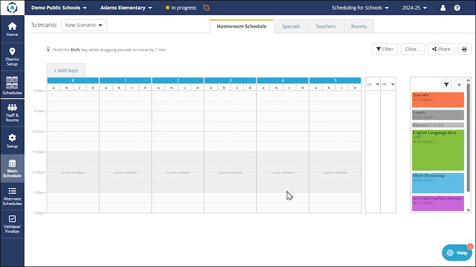 DMSchedules animated schedule of elementary scheduling software